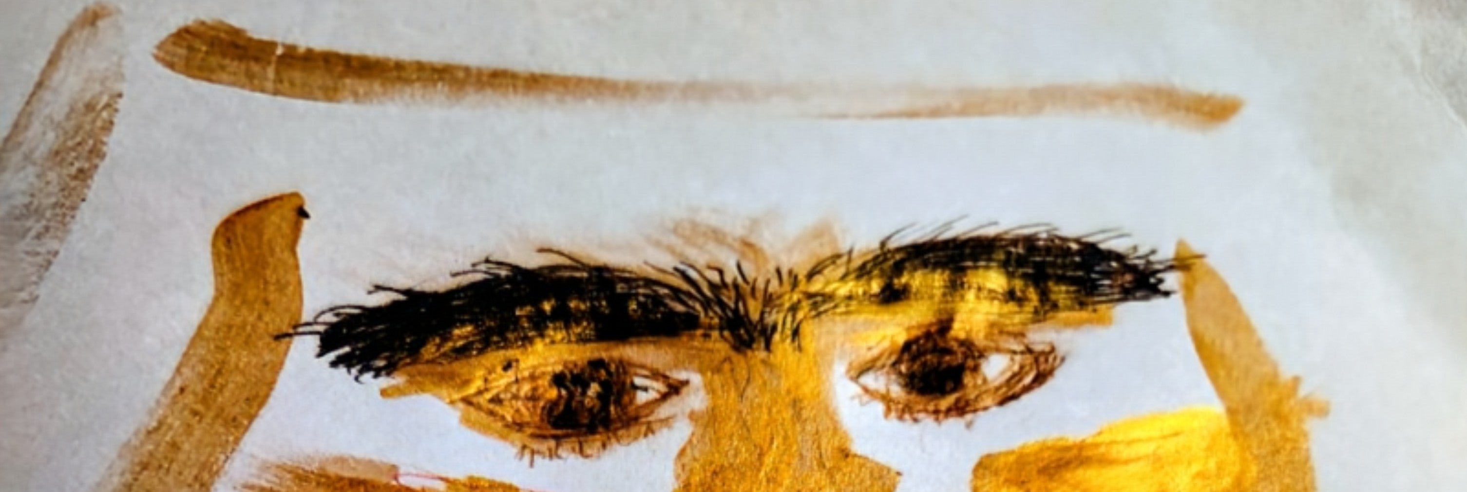 Original painting by Marika Hughes — Eyes of Frida Kahlo, gold brushstrokes on canvas